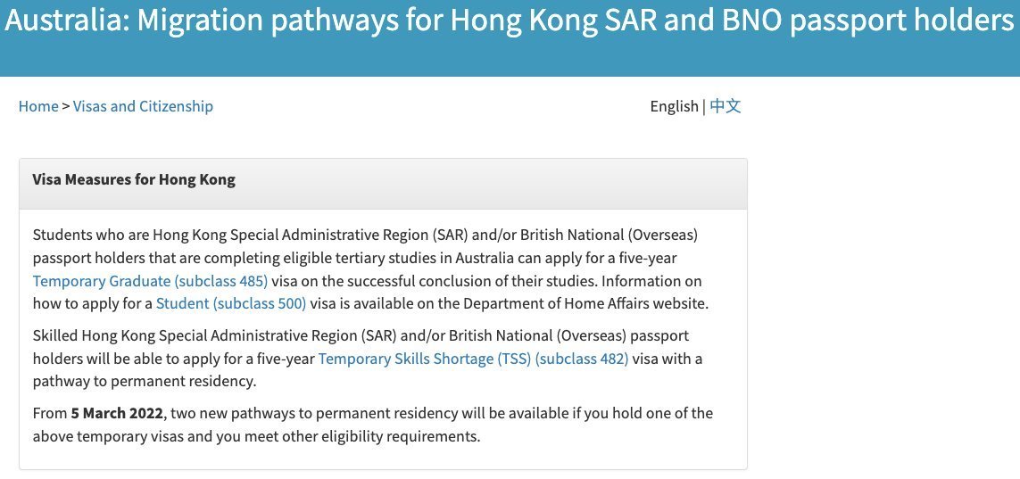 Migration Pathway for Hk and BNO Passport holders